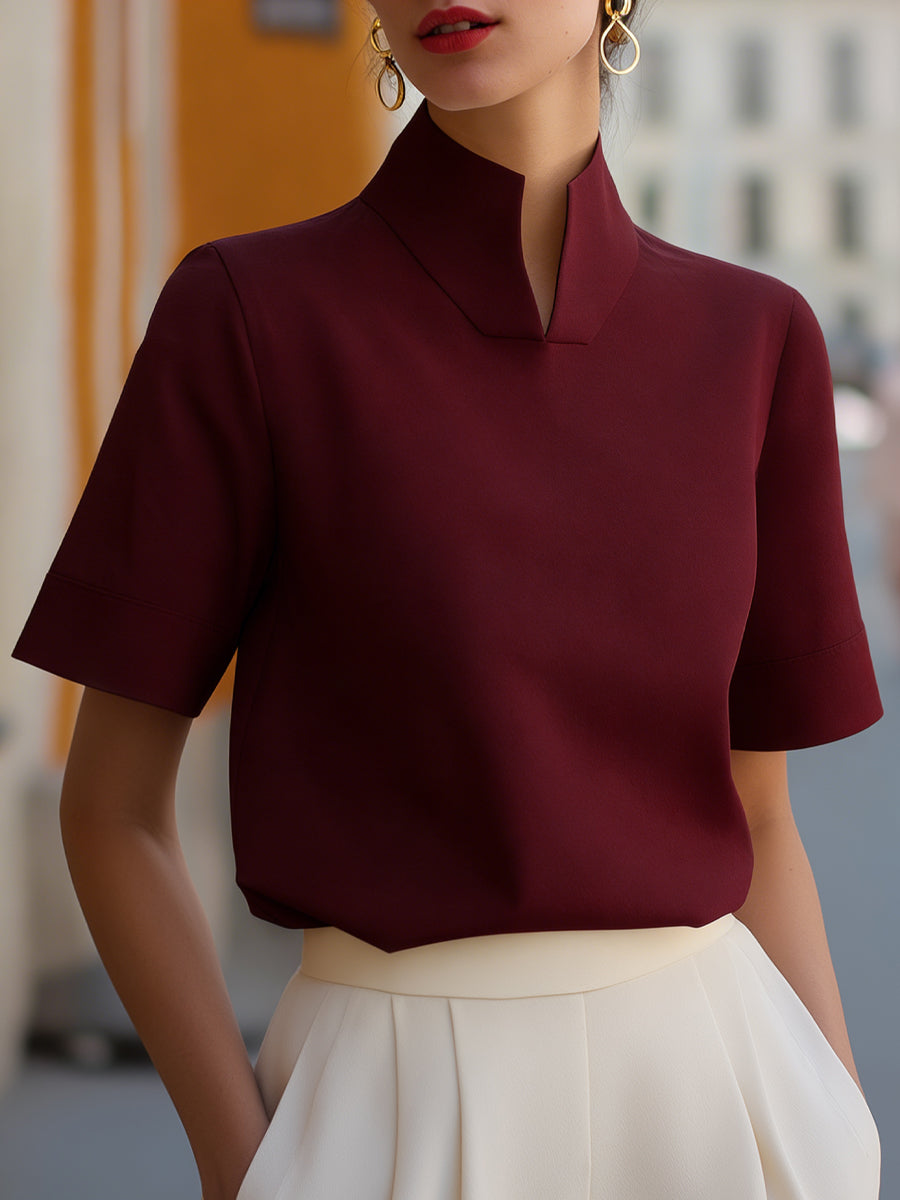 Women's Stand Collar Blouse – Short Sleeve Smart Top