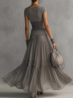 Simone | Sheer Lace-Panel Top & Pleated Chiffon Maxi Skirt Set