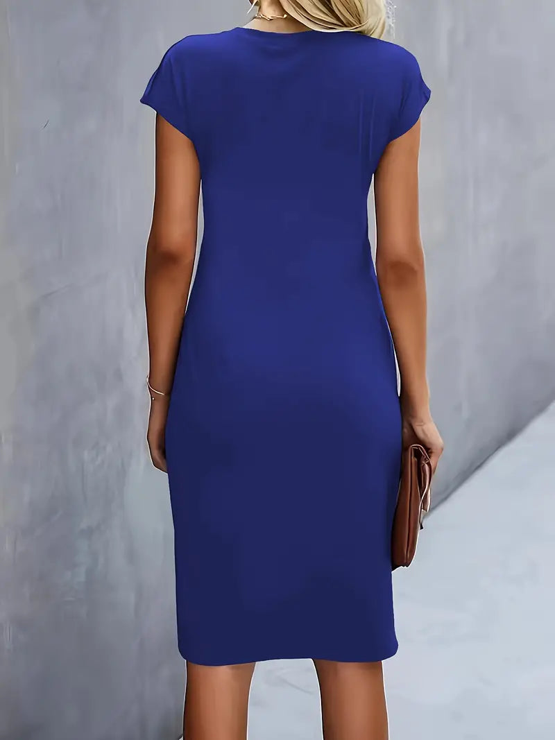Jula - Women's Midi Dress with Ruching Detail and Short Sleeves