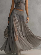 Simone | Sheer Lace-Panel Top & Pleated Chiffon Maxi Skirt Set