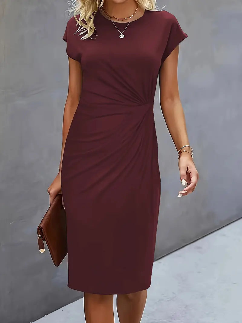 Jula - Women's Midi Dress with Ruching Detail and Short Sleeves