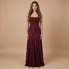 Women's Wedding Guest Floral Lace Maxi Dress Spaghetti Strap