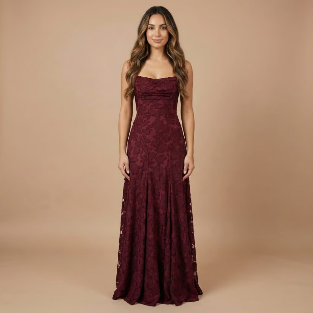 Women's Wedding Guest Floral Lace Maxi Dress Spaghetti Strap