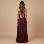 Women's Wedding Guest Floral Lace Maxi Dress Spaghetti Strap