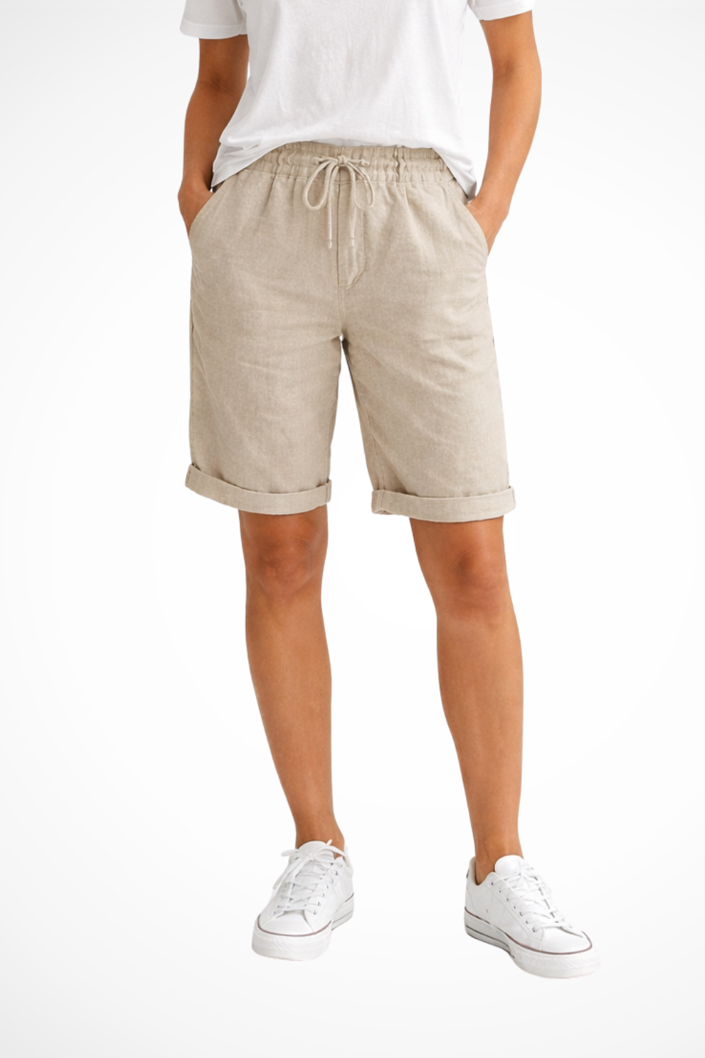 Megan - Women's Linen Bermuda Shorts with Drawstring Waist