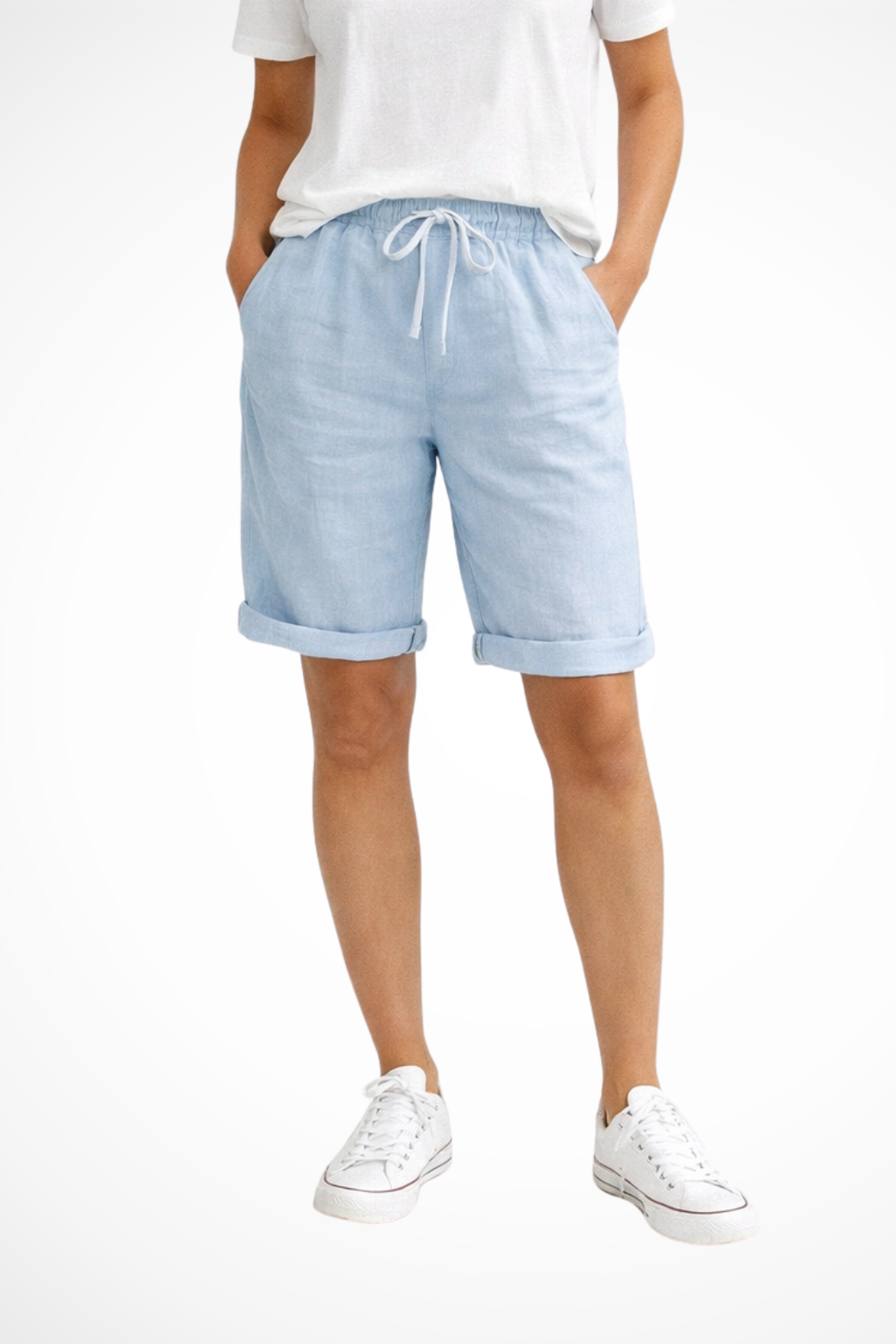 Megan - Women's Linen Bermuda Shorts with Drawstring Waist