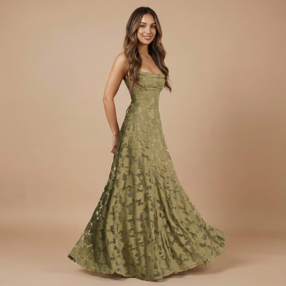 Women's Wedding Guest Floral Lace Maxi Dress Spaghetti Strap