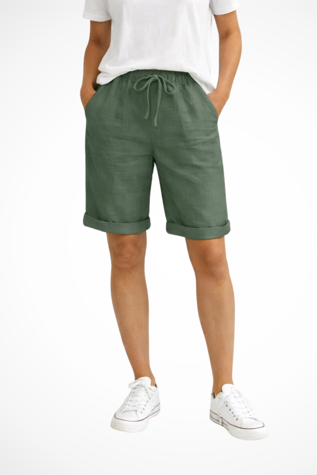 Megan - Women's Linen Bermuda Shorts with Drawstring Waist