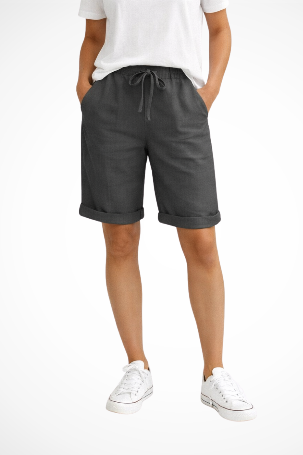 Megan - Women's Linen Bermuda Shorts with Drawstring Waist