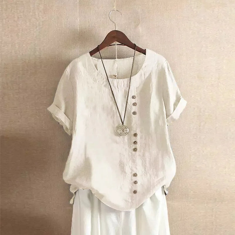 Karen - Women's Button-Front Linen Blend Casual Top