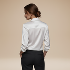 Women's Satin Blouse – V-Neck Long Sleeve Smart Top