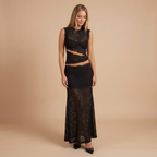 Women's Cocktail Lace High Neck Maxi Skirt Set