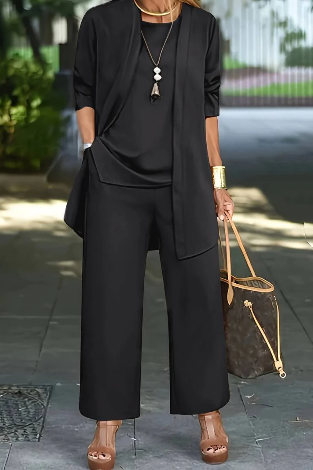 Madison - Women's Plus Size 3-Piece Set with Open-Front Longline Jacket
