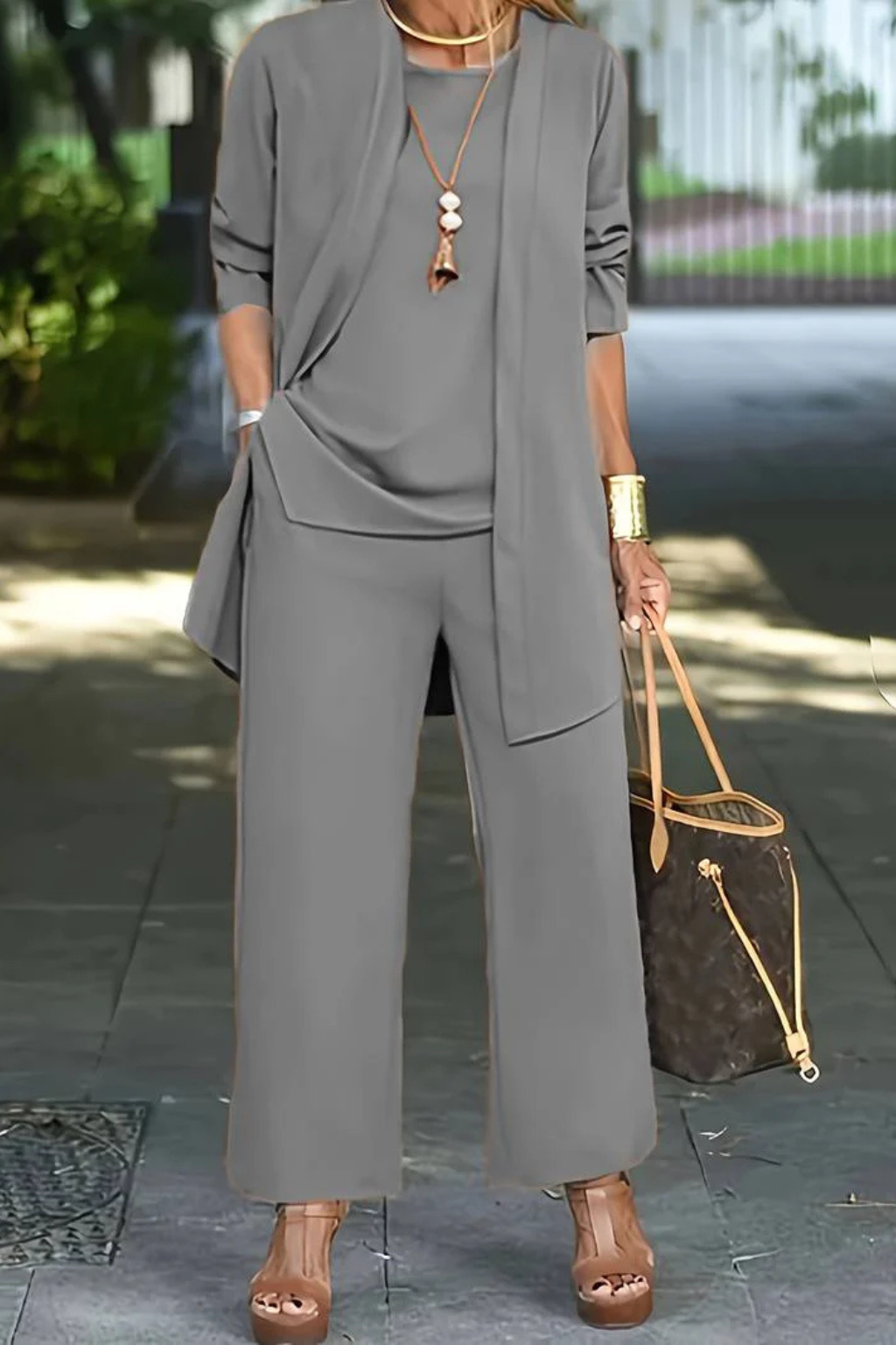 Madison - Women's Plus Size 3-Piece Set with Open-Front Longline Jacket
