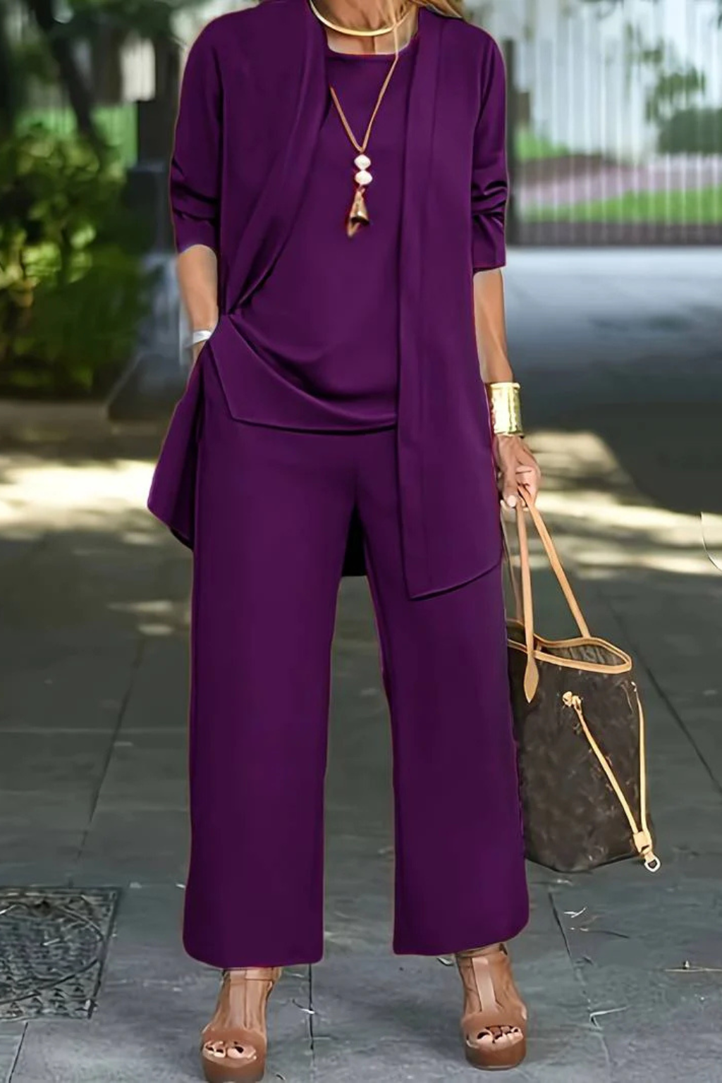 Madison - Women's Plus Size 3-Piece Set with Open-Front Longline Jacket
