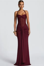 Ruth - Women's Halter Neck Ruched Maxi Dress