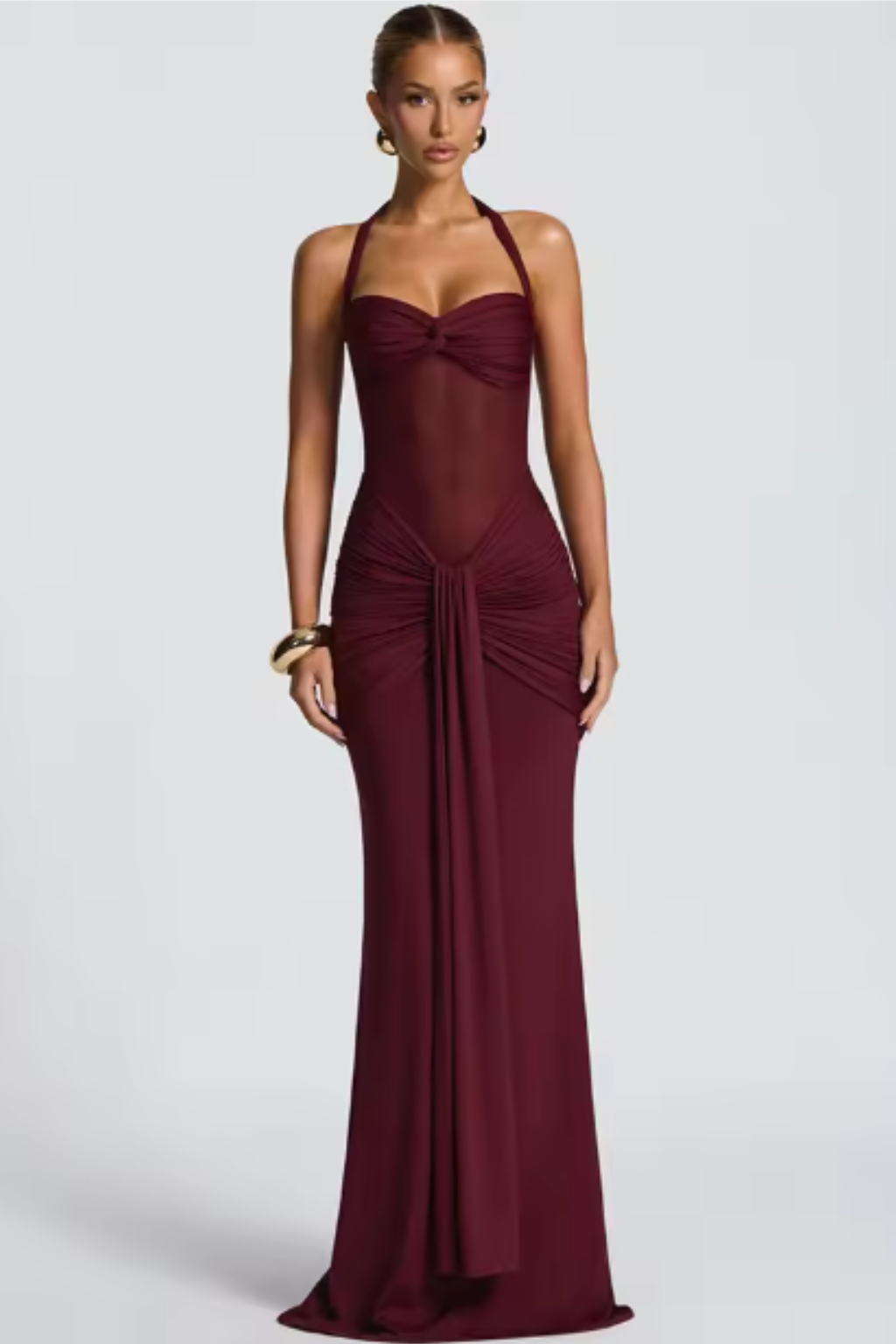 Ruth - Women's Halter Neck Ruched Maxi Dress