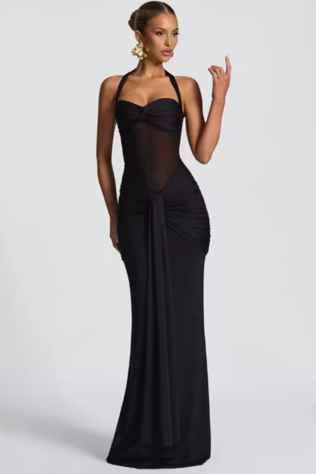 Ruth - Women's Halter Neck Ruched Maxi Dress