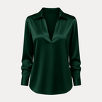 Women's Satin Blouse – V-Neck Long Sleeve Smart Top