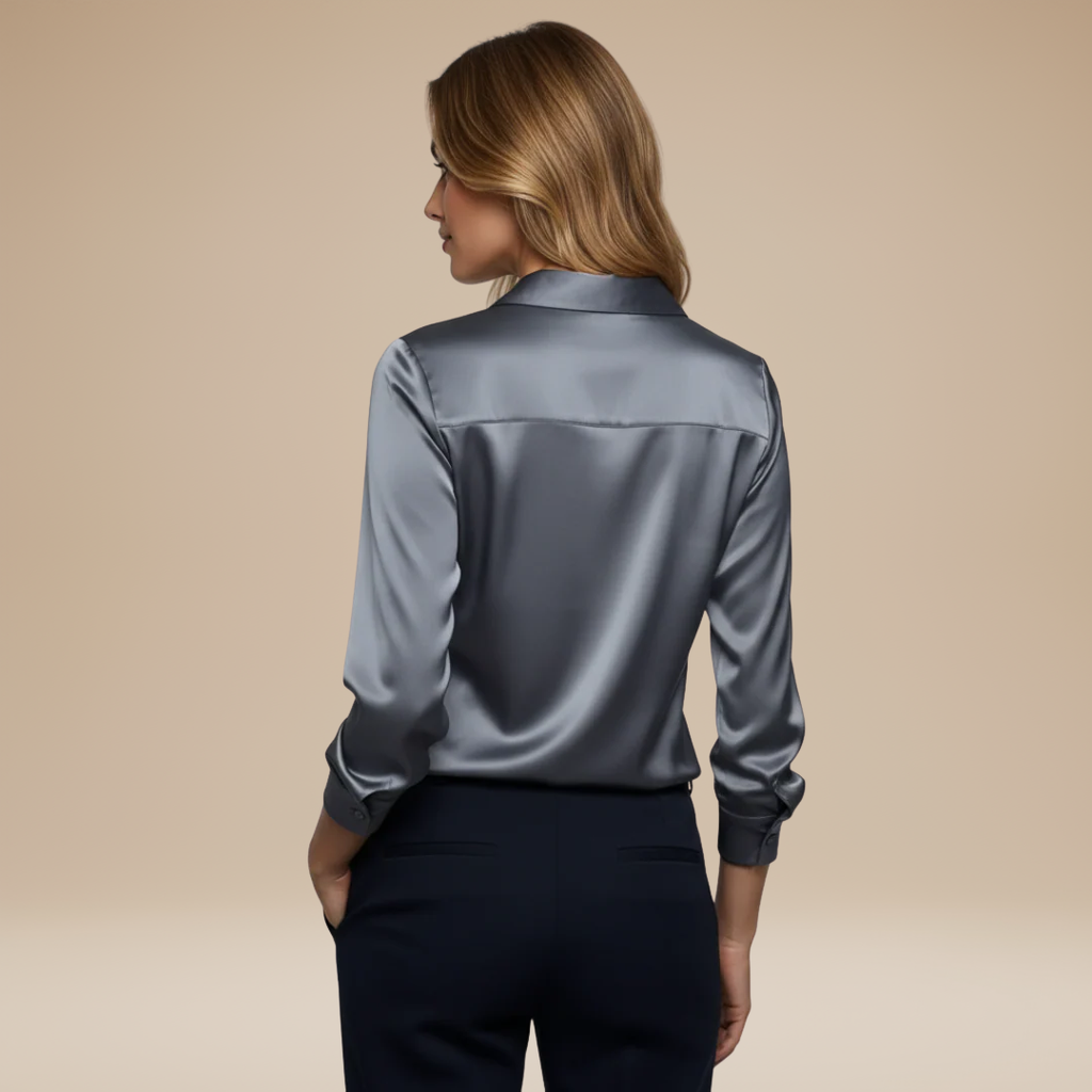 Women's Satin Blouse – V-Neck Long Sleeve Smart Top
