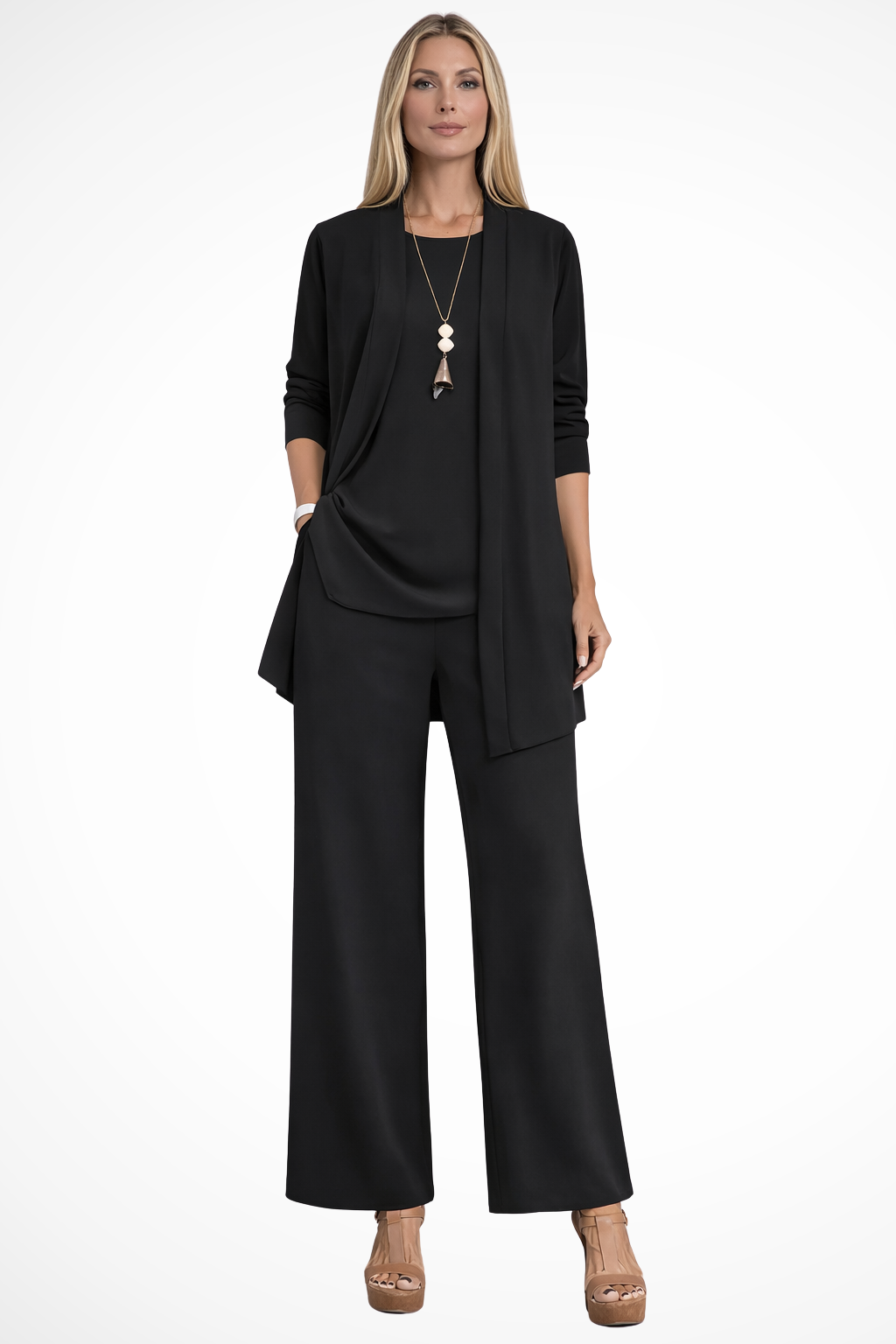 Madison - Women's Plus Size 3-Piece Set with Open-Front Longline Jacket