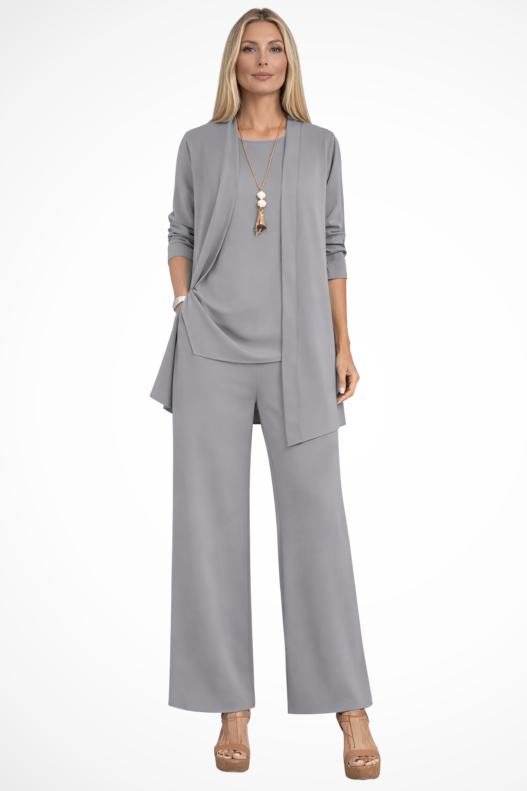 Madison - Women's Plus Size 3-Piece Set with Open-Front Longline Jacket