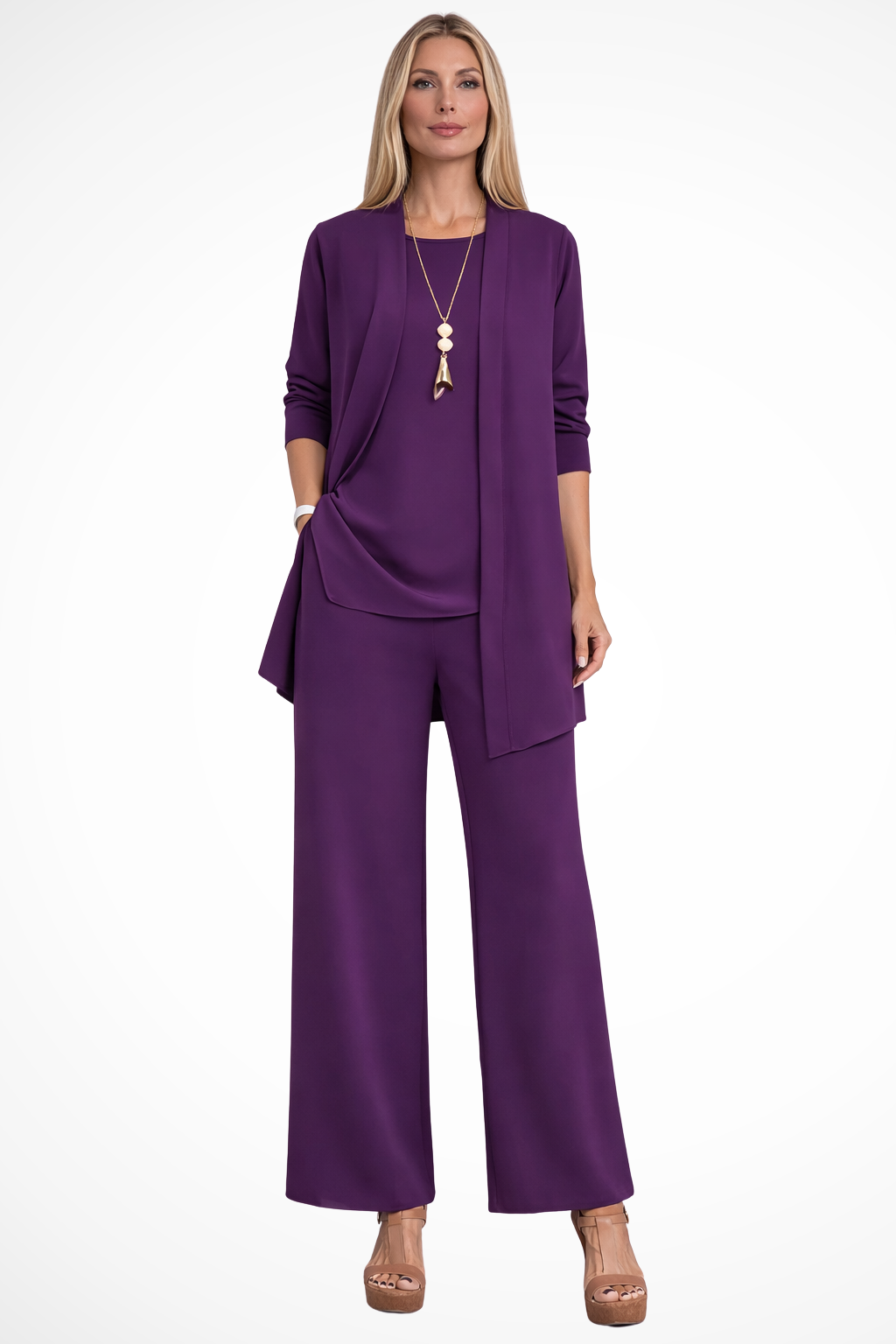 Madison - Women's Plus Size 3-Piece Set with Open-Front Longline Jacket