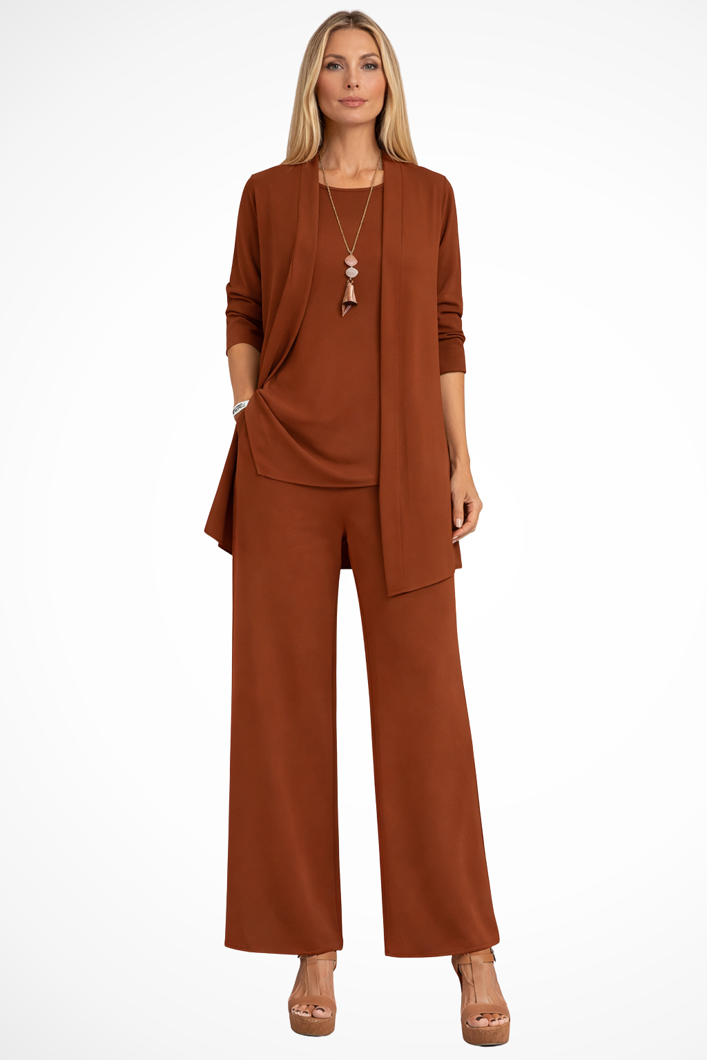 Madison - Women's Plus Size 3-Piece Set with Open-Front Longline Jacket