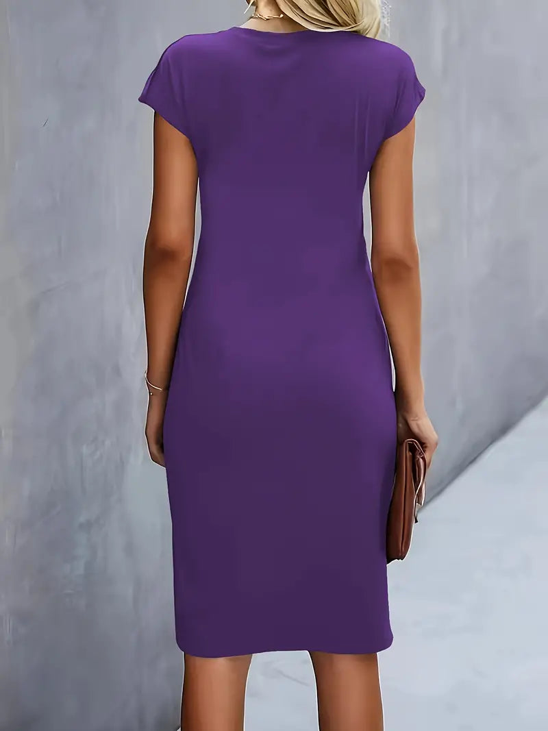 Jula - Women's Midi Dress with Ruching Detail and Short Sleeves