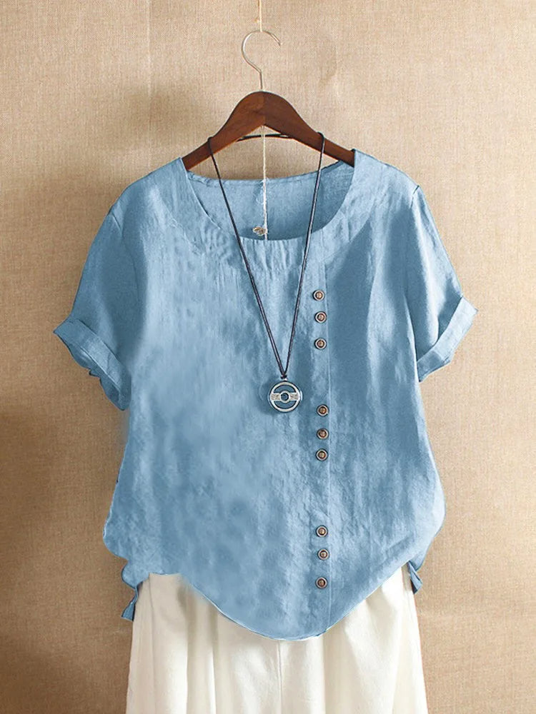 Karen - Women's Button-Front Linen Blend Casual Top