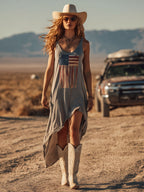 Casual Sporty Retro Irregular American Flag Print Vest Midi Dress