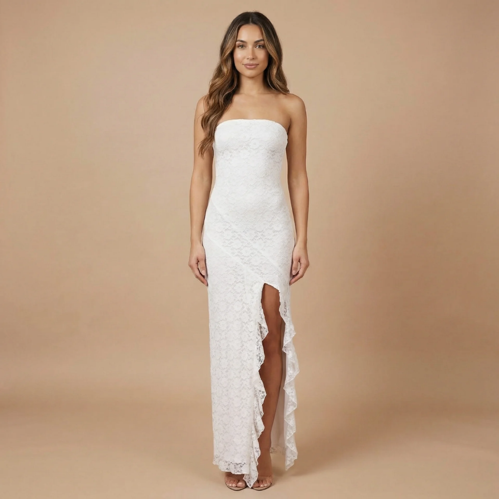Women's Wedding Guest Strapless Floral Maxi Dress