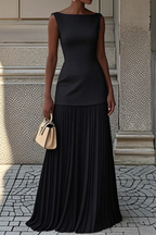 Cheryl - Women's Sleeveless Bateau Neck Top and Pleated Maxi Skirt Set