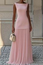 Cheryl - Women's Sleeveless Bateau Neck Top and Pleated Maxi Skirt Set