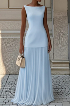 Cheryl - Women's Sleeveless Bateau Neck Top and Pleated Maxi Skirt Set