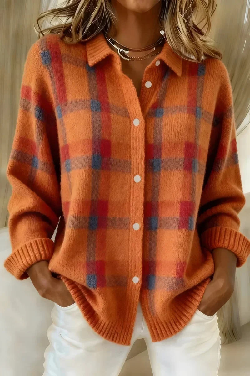 Megan | Plaid Button-Up Knit Cardigan 1