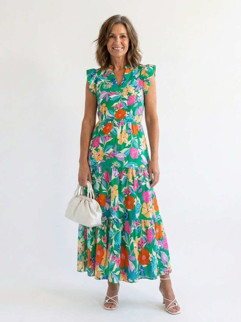 Lila | Floral V-Neck Tiered Midi Dress 1