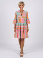 Maelle | Geometric Print V Neck Tiered Knee Length Dress 1