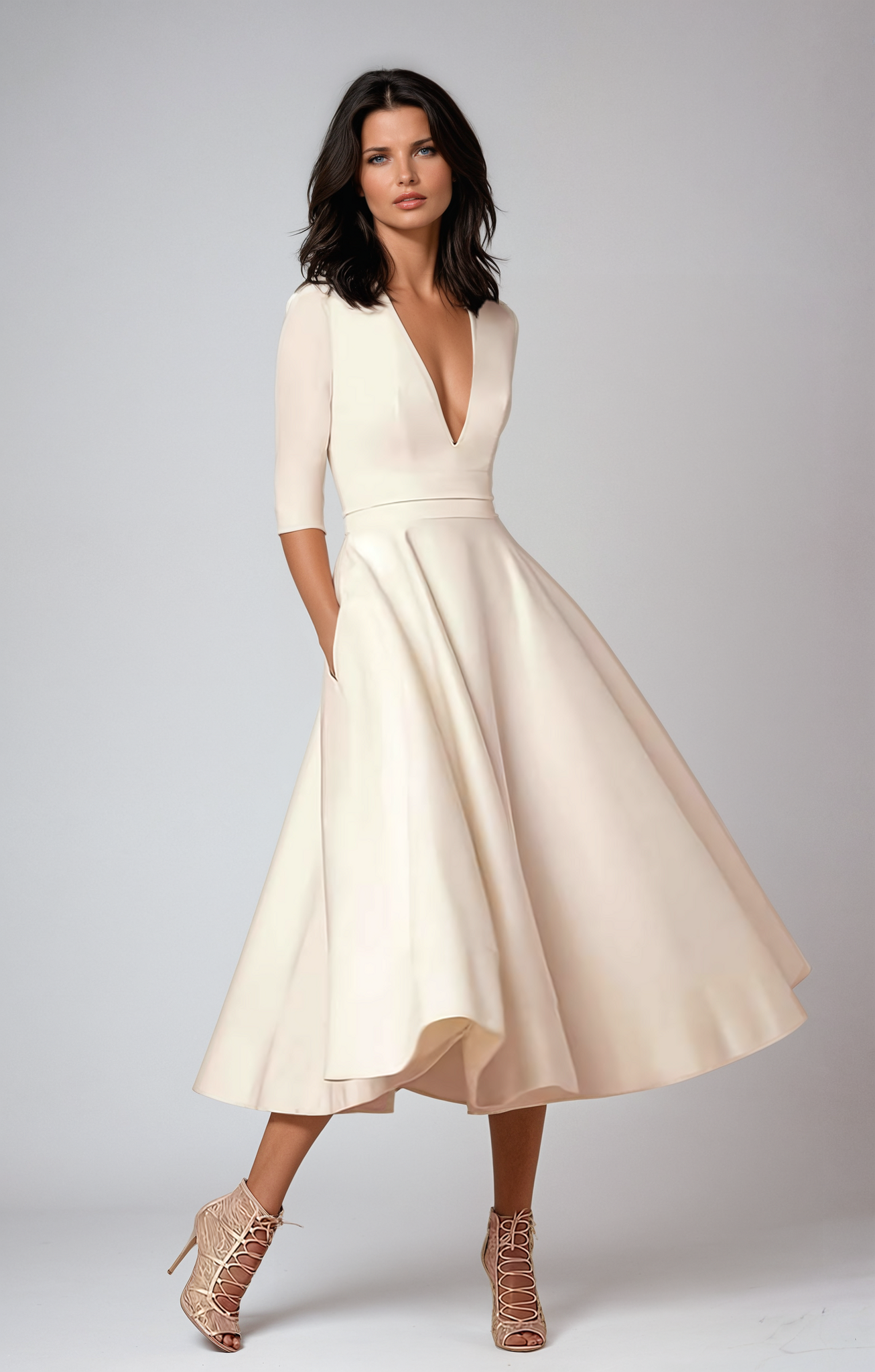 Women Wedding Guest Flared Midi Dress