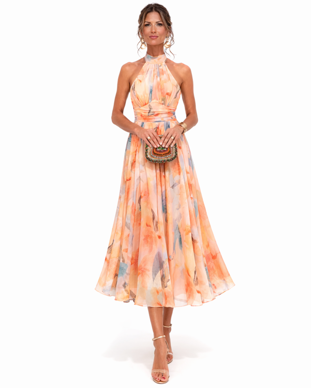Aurora Halter Watercolor Maxi Dress