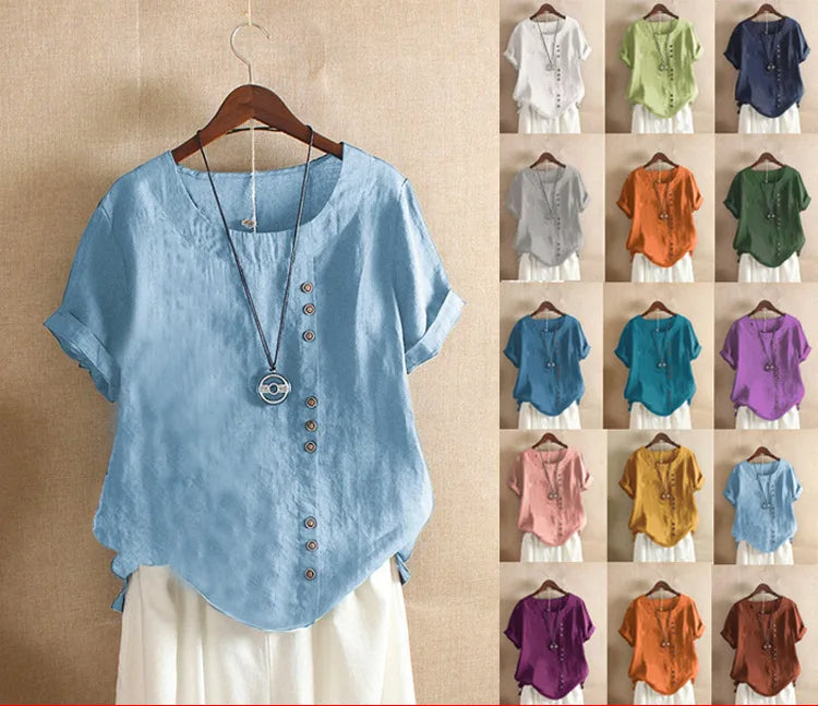Karen - Women's Button-Front Linen Blend Casual Top
