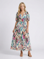 Eulalie | V Neck Short Sleeve Gathered Waist Midi Dress 1