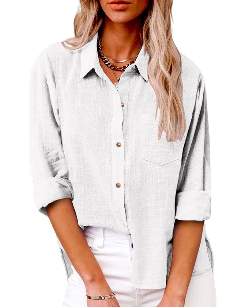 Emma - Women's Shirt Blouse with Chest Pocket and Loose Fit