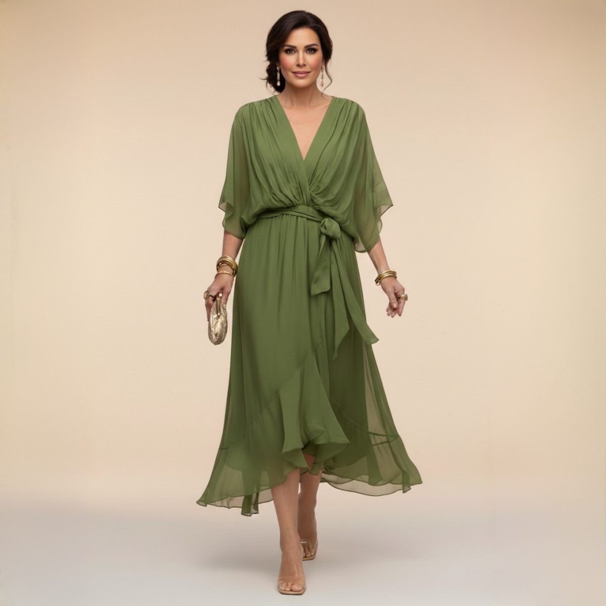 Sfumato Chiffon V-Neck Dress
