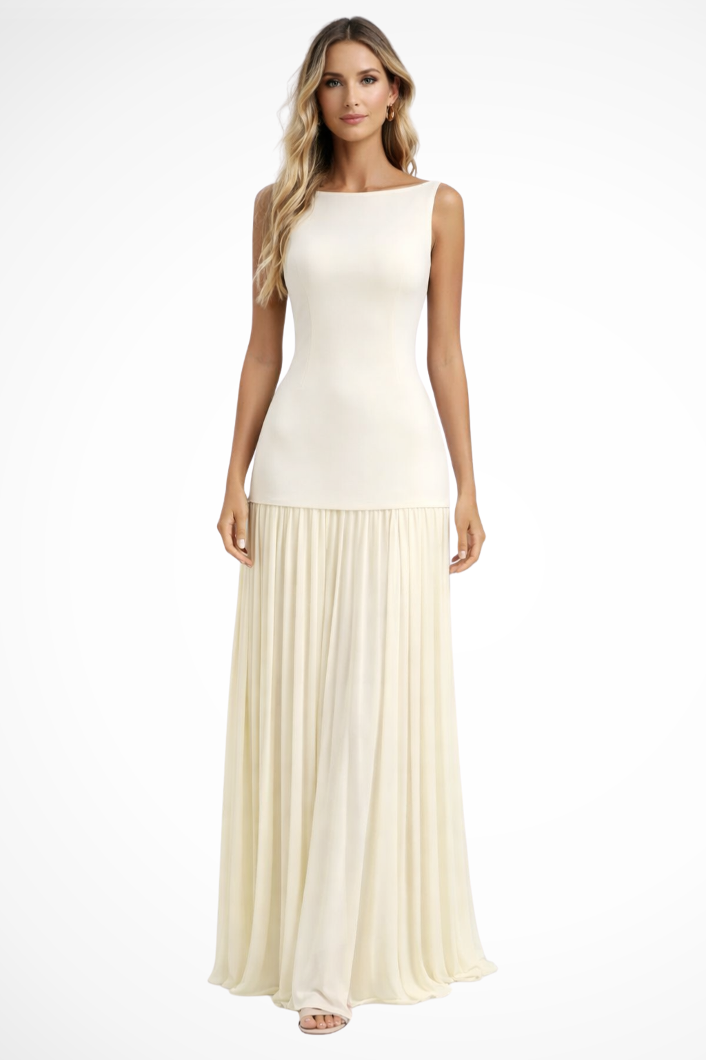 Cheryl - Women's Sleeveless Bateau Neck Top and Pleated Maxi Skirt Set