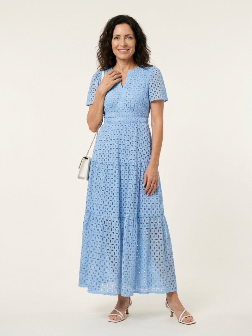 Brielle | V Neck Short Sleeve Tiered Midi Dress 1