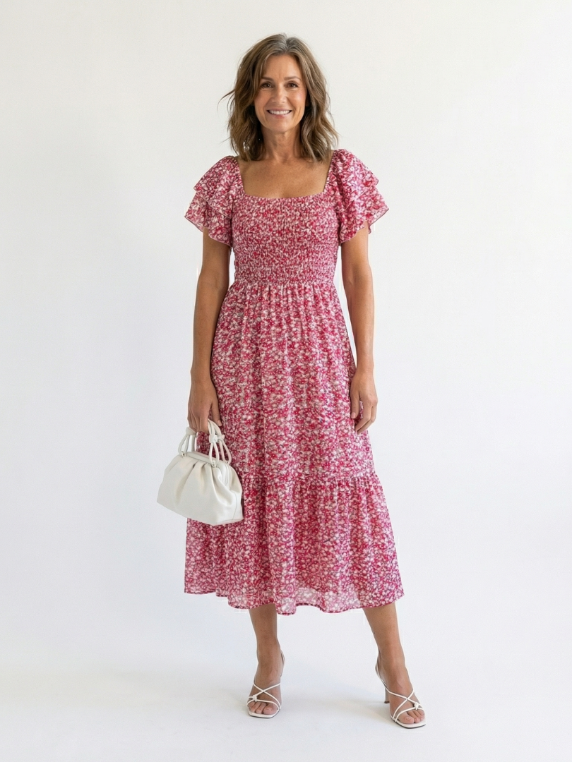 Odette | Off Shoulder Floral Smocked Midi Dress 1