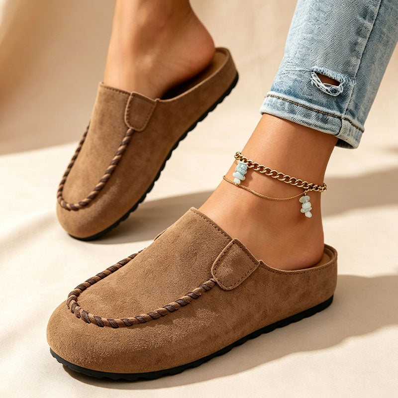 Buckle-Detail Flat Mules