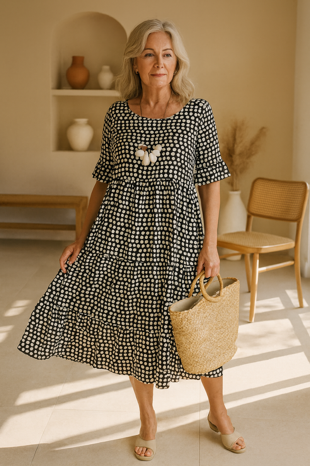 ZERELLE - Midi Dress with Short Sleeves