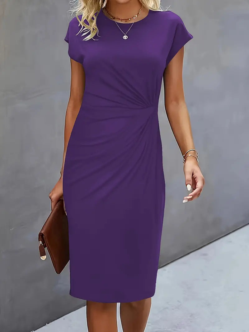 Jula - Women's Midi Dress with Ruching Detail and Short Sleeves